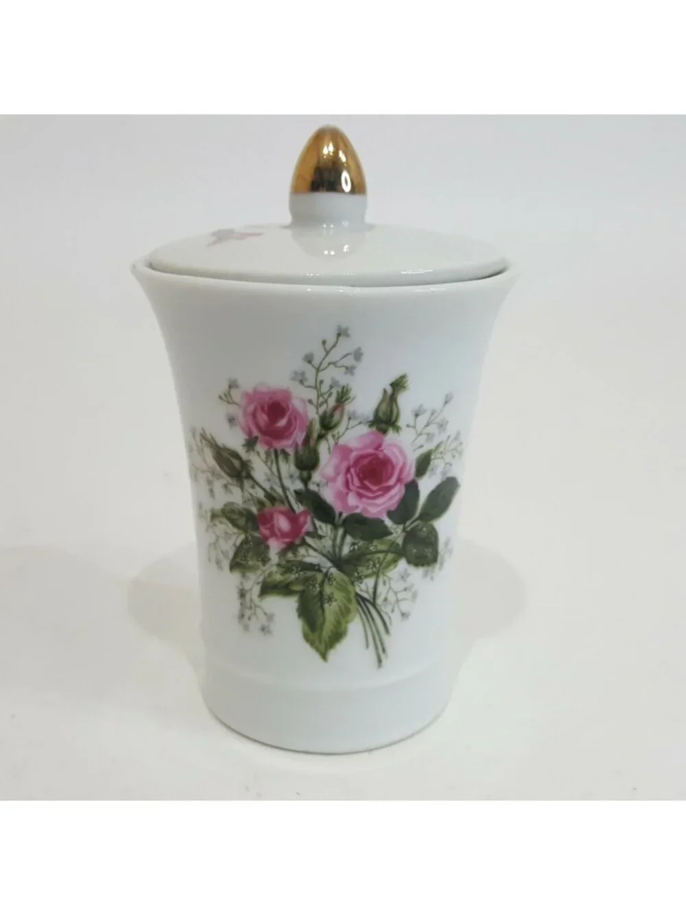 Chinese White Glazed Porcelain Covered Floral Rose Flower Tea Cup 2634 Lid Pink